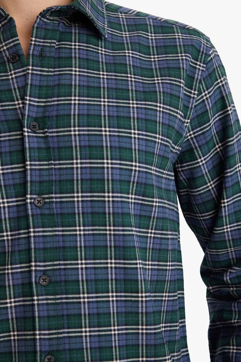 DeFacto Green Man Cotton Plaid Shirt Casual - Image 4